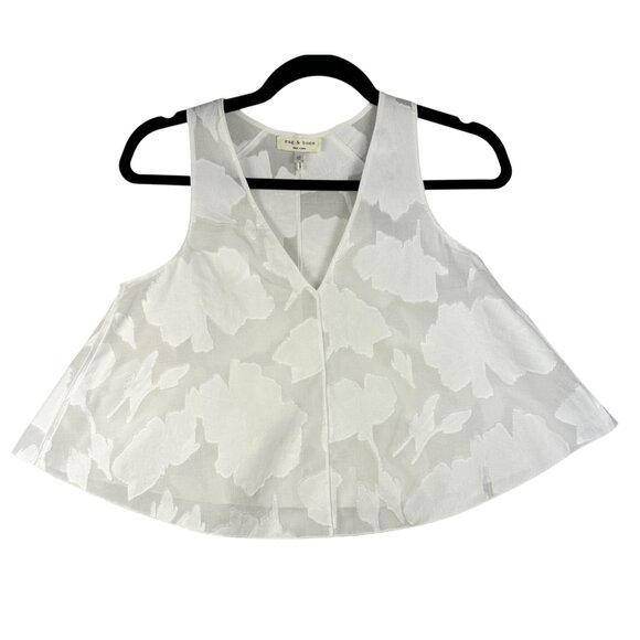 Rag & Bone Womens Crop Tank Top Sheer White XS Embroidered Floral Augusta Boho - Picture 11 of 11